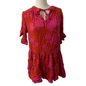Angelica Floral Red and Pink Women's Dress Size Medium